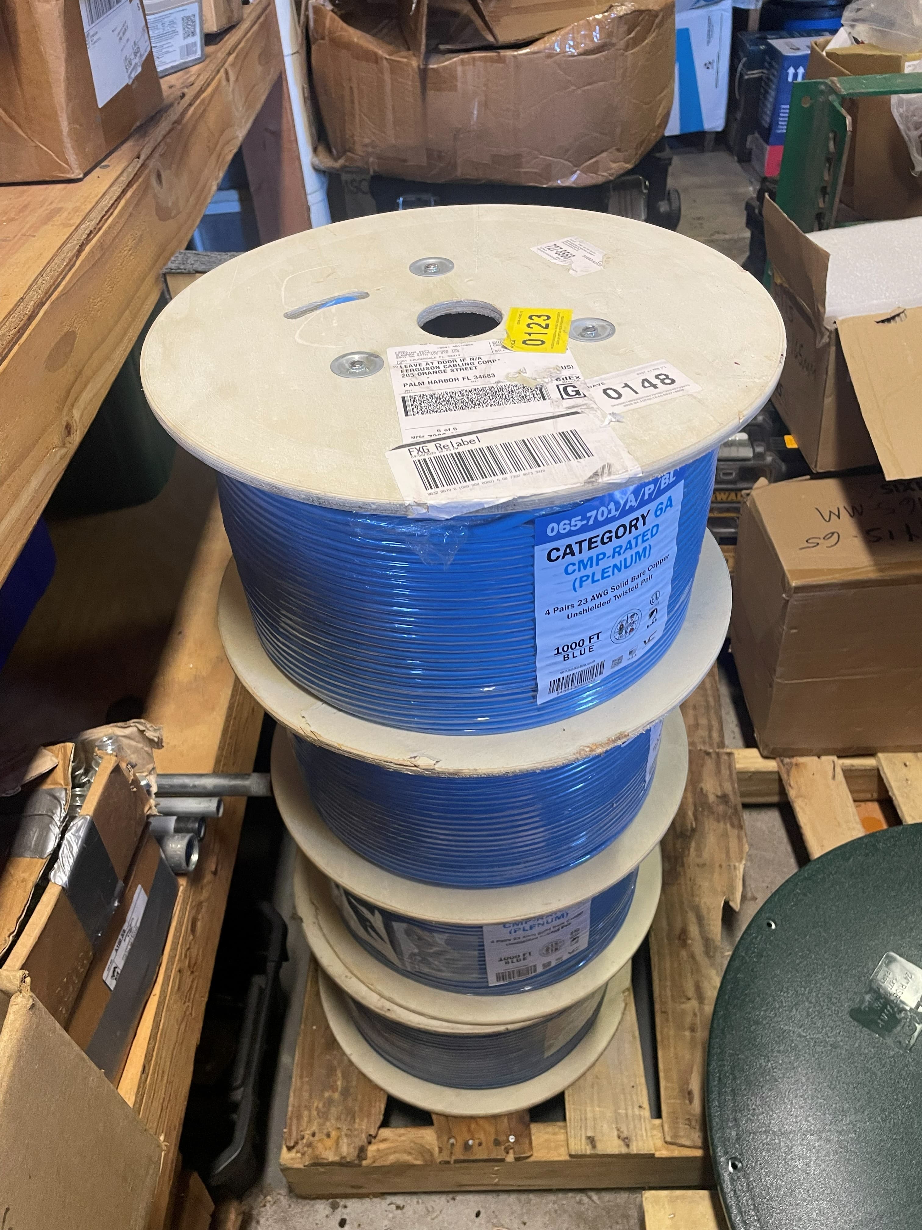 Vertical Cable Cat6A CMP Plenum UTP Reel - 1000 ft (Blue)