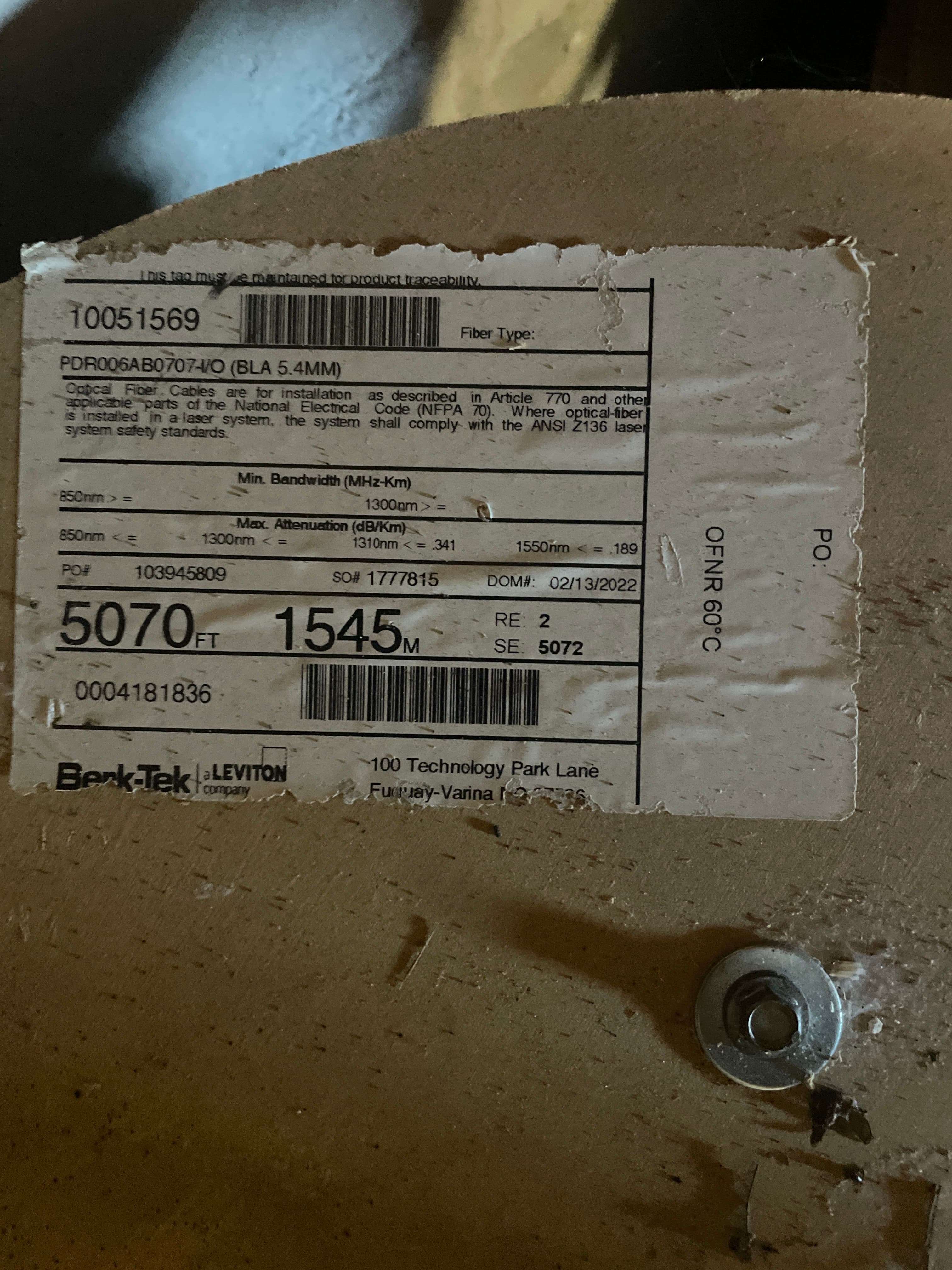 Berk-Tek OS2 Single-Mode Fiber Reel - 5070 ft thumbnail 3